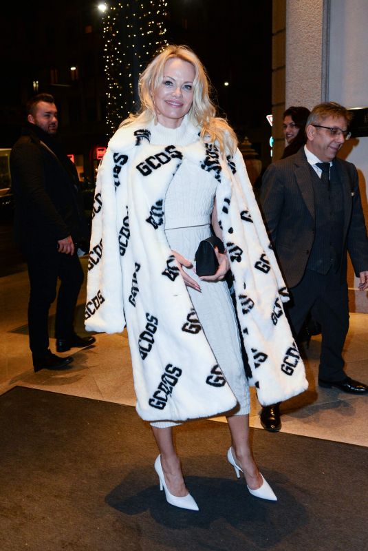 PAMELA ANDERSON Arrives at Her Hotel in Milan 02/22/2018