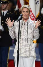 PINK Performers National Anthem at Philadelphia Eages vs New England Patriots Super Bowl LII in Minnesota. 02/04/2018