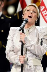PINK Performers National Anthem at Philadelphia Eages vs New England Patriots Super Bowl LII in Minnesota. 02/04/2018