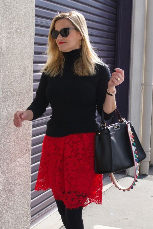 REESE WITHERSPOON in Black and Red Outfit for Valentine