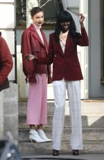 ALEXINA GRAHAM and LUMA GROTHE Shooting for L’Oreal at Carreaux Du Temple in Paris 03/26/2018
