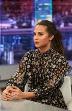 ALICIA VIKANDER at El Hormiguero TV Show in Madrid 03/15/2018