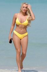 AMBER TURNER in Yellow Bikini at a Beach in Dubai 03/09/2018