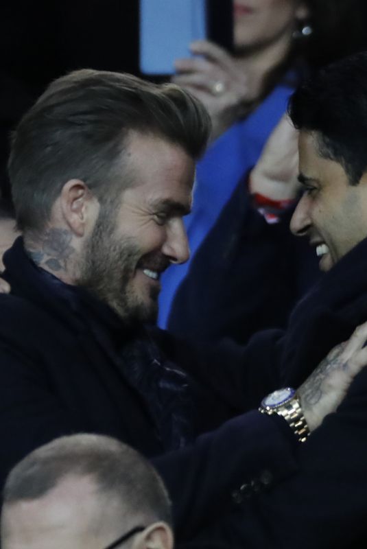 BELLA HADID and David Beckham Paris Saint-Germain vs Real Madrid Game in Paris 03/06/2018