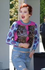 BELLA THORNE on the Set of Extra in Studio City 03/27/2018