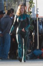 BRIE LARSON on the Set of Captain Marvel in Los Angeles 03/19/2018