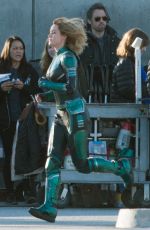 BRIE LARSON on the Set of Captain Marvel in Los Angeles 03/19/2018