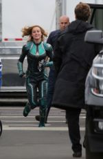 BRIE LARSON on the Set of Captain Marvel in Los Angeles 03/23/2018