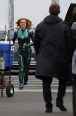 BRIE LARSON on the Set of Captain Marvel in Los Angeles 03/23/2018