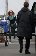 BRIE LARSON on the Set of Captain Marvel in Los Angeles 03/23/2018