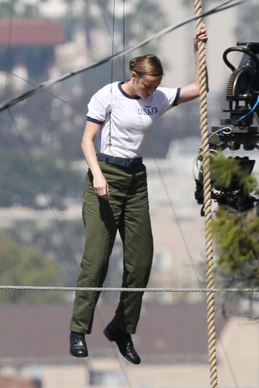 BRIE LARSON on the Set of Captain Marvel in Los Angeles 03/29/2018