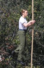 BRIE LARSON on the Set of Captain Marvel in Los Angeles 03/29/2018