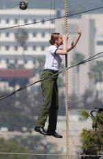 BRIE LARSON on the Set of Captain Marvel in Los Angeles 03/29/2018