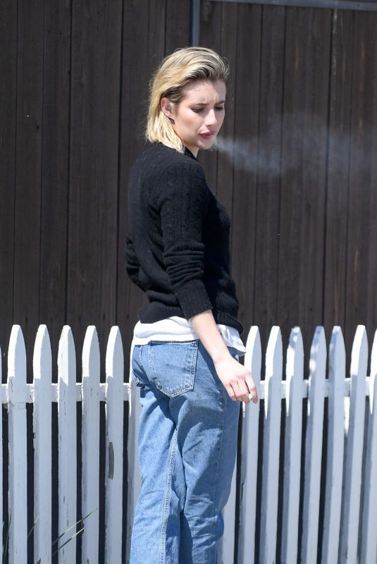 EMMA ROBERTS on a Smoke Break in Los Angeles 03/14/2018