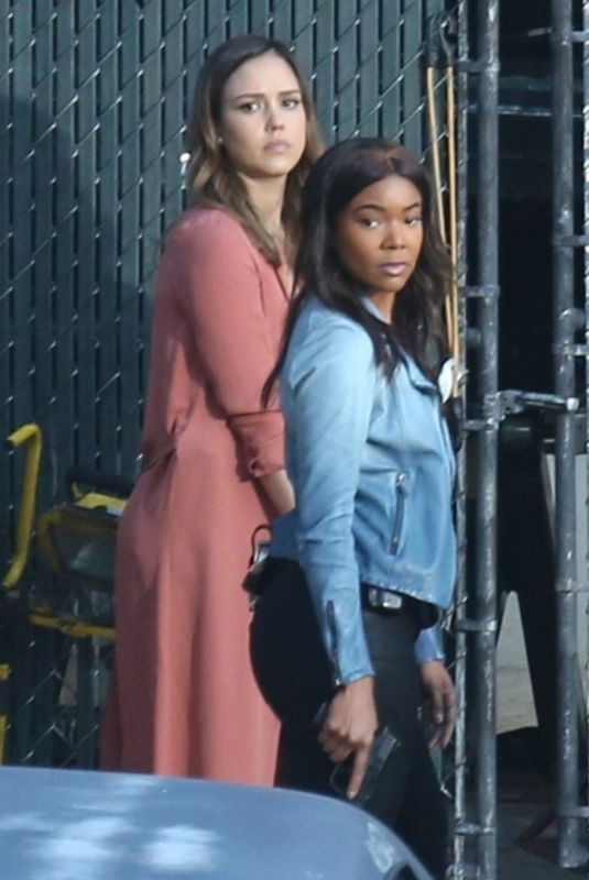 JESSICA ALBA and GABRIELLE UNION on the Set of Bad Boys Spinoff Pilot in Los Angeles 03/23/2018