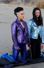 NATALIE PORTMAN and RAFFEY CASSIDY on the Set of Vox Lux at Plum Beach 03/05/2018