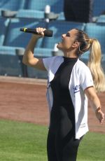 PIA TOSCANO Sings National Anthem at Dodgers Game in Los Angeles 03/29/2018