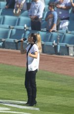 PIA TOSCANO Sings National Anthem at Dodgers Game in Los Angeles 03/29/2018