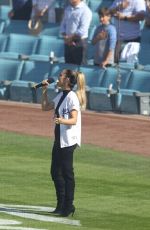 PIA TOSCANO Sings National Anthem at Dodgers Game in Los Angeles 03/29/2018