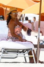 Pregnant EVA LONGORIA at a Beach in Miami 03/26/2018