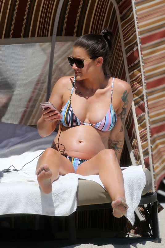 Pregnant KATIE WAISSEL in Bikini at a Beach in Miami 03/14/2018