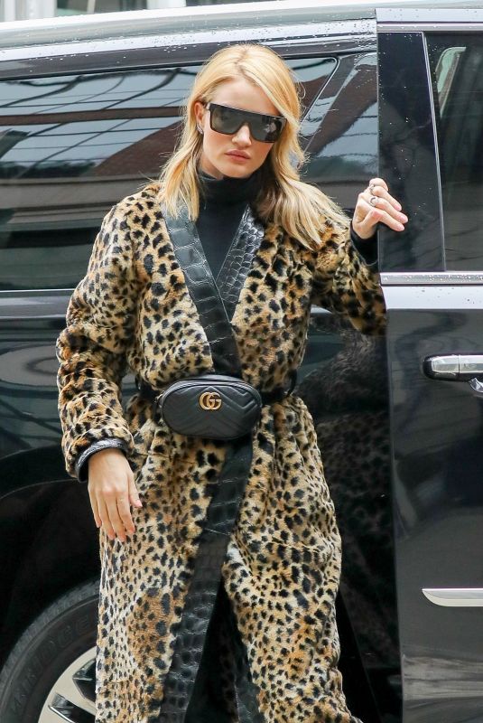 ROSIE HUNTINGTON-WHITELEY in a Leopard Print Coat Out in New York 03/29/2018