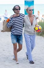 SHARON STONE and Angelo Boffa on the Beach in Miami 03/09/2018