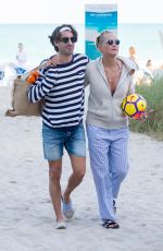 SHARON STONE and Angelo Boffa on the Beach in Miami 03/09/2018