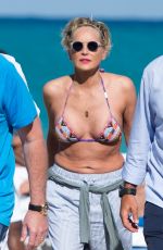 SHARON STONE in Bikini at a Beach in Miami 03/09/2018