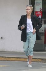 SOPHIA THOMALLA at a Gas Station with Her Aston Martin in Los Angeles 03/20/2018