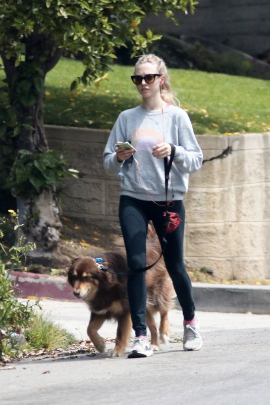 AMANDA SEYFRIED Out with Her Dog Finn in Los Angeles 04/05/2018