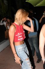 BELLA HADID, HAILEY BALDWIN and JUSTINE SKYE Leaves Planta Restaurant in Miami 04/28/2018
