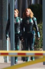 BRIE LARSON on the Set of Captain Marvel in Los Angeles 04/26/2018