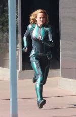 BRIE LARSON on the Set of Captain Marvel in Los Angeles 04/26/2018