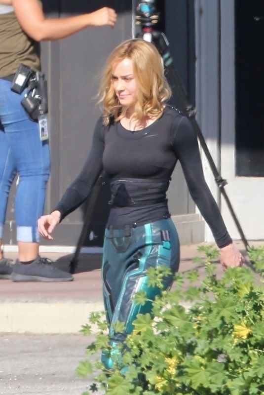BRIE LARSON on the Set of Captain Marvel in Los Angeles 04/26/2018