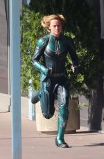 BRIE LARSON on the Set of Captain Marvel in Los Angeles 04/26/2018