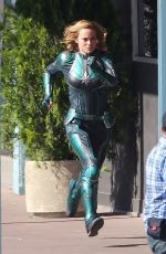 BRIE LARSON on the Set of Captain Marvel in Los Angeles 04/26/2018