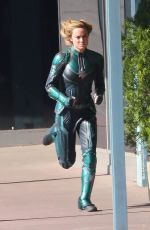 BRIE LARSON on the Set of Captain Marvel in Los Angeles 04/26/2018