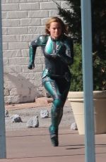 BRIE LARSON on the Set of Captain Marvel in Los Angeles 04/26/2018