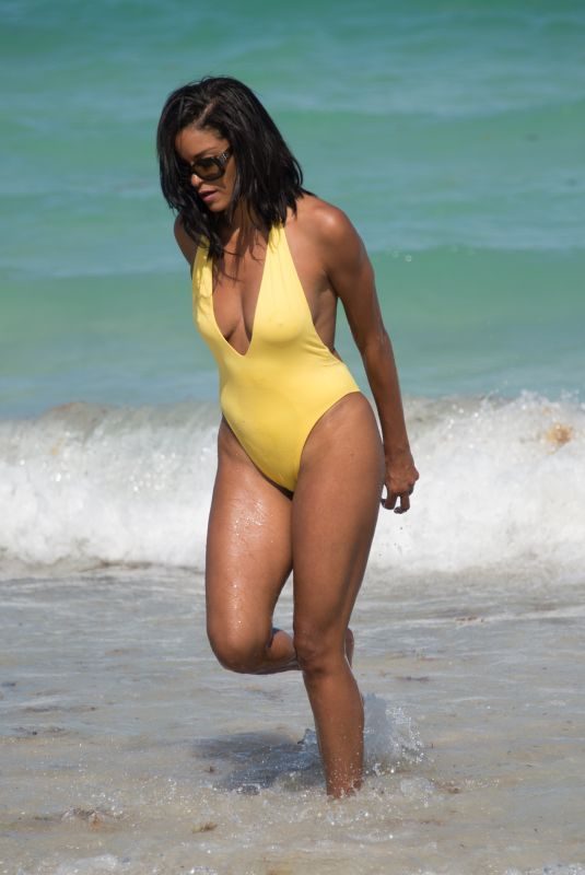 CLAUDIA JORDAN in Swimsuit at a Beach in Miami 04/13/2018