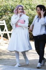 EMMA ROBERTS on the Set of Paradise HIlls in Barcelona 04/05/2018