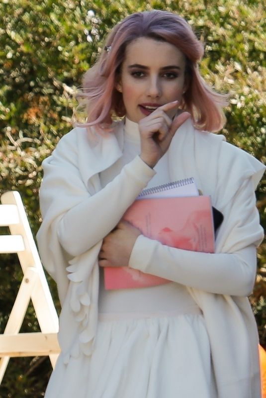 EMMA ROBERTS on the Set of Paradise HIlls in Barcelona 04/05/2018