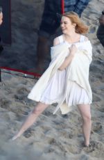 EMMA STONE on the Set of a Photoshoot at a Beach in Miami 04/25/2018