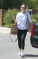 EMMY ROSSUM with Her Dog in a Pet Purse Out in Hollywood 04/11/2018