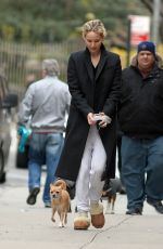 JENNIFER LAWRENCE in Flip Flops Out with Her Dog in New York 04/03/2018