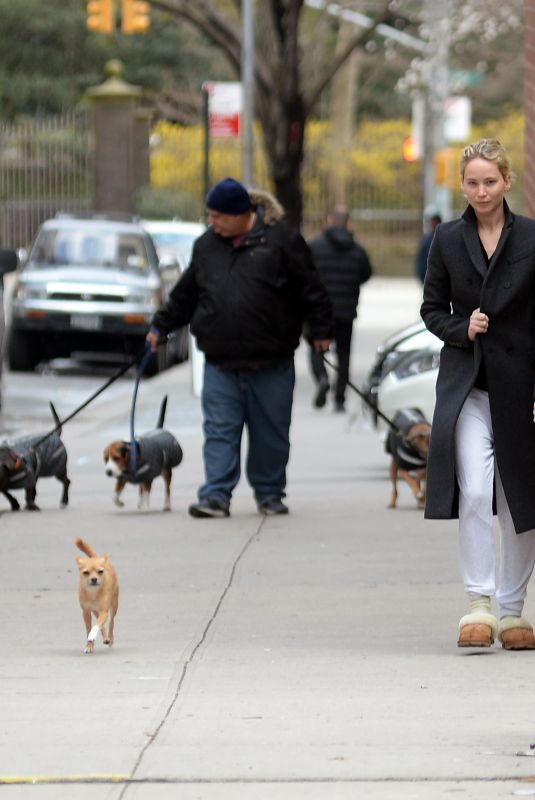 JENNIFER LAWRENCE in Flip Flops Out with Her Dog in New York 04/03/2018