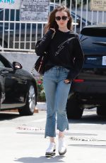 LILY COLLINIS Out for Lunch at Tokyo Cube in Studio City 04/24/2018