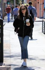 LILY COLLINS Out for Coffee in Los Angeles 04/16/2018