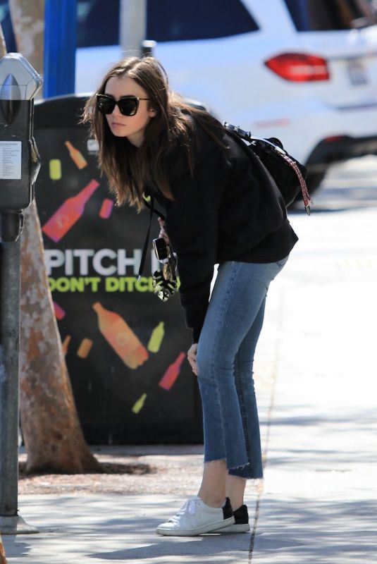 LILY COLLINS Out for Coffee in Los Angeles 04/16/2018