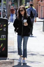 LILY COLLINS Out for Coffee in Los Angeles 04/16/2018